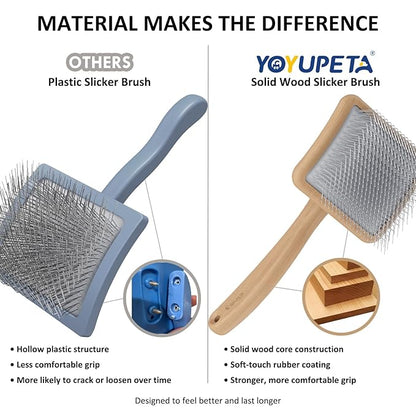 Large Slicker Brush for Dogs,Doodle Brush for Poodles, Goldendoodles, Labradoodle, Extra Long Pins for Detangling Matted Fur & Reducing Shedding, Dog Grooming Kit with Wooden Handle. Wood