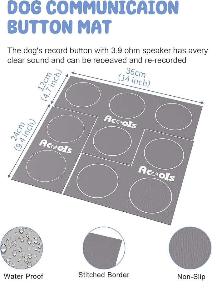 Dog Buttons for Communication, 9 Pcs Dog Talking Button Set, 30s Voice Recording Pet Buzzer Training Buttons, Speaking Button for Dogs with Waterproof Anti-Slip Dog Button Mat and 48 Scene Stickers