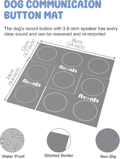 Dog Buttons for Communication, 9 Pcs Dog Talking Button Set, 30s Voice Recording Pet Buzzer Training Buttons, Speaking Button for Dogs with Waterproof Anti-Slip Dog Button Mat and 48 Scene Stickers