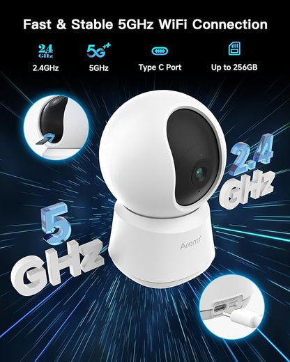 ARENTI 5G Indoor Security Camera, 4MP Pet Camera with Speaker for Dog/Cat, Baby Monitor with Phone App, Dual-Band WiFi, Auto Tracking, Super Night Vision, 2-Way Talk, 64G Local Storage (P2Q 64G)