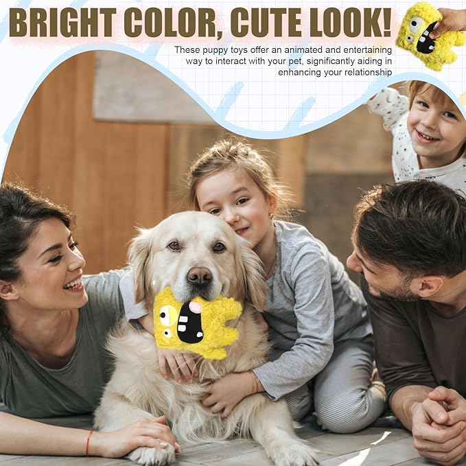 HUGEME Squeaky Dog Toy, Plush Stuffed Dog Toy Keep Them Busy Tug of War Dog Chew Toy for Small Medium Large Dogs (Yellow)