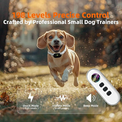 Ultra-Small Dog Shock Collar with Remote, Ultra-Light & Thin Dog Training Collar, Tailored for Small Dogs 5-15lbs & Medium Dogs, 198-Level Precise Control, Waterproof, Rechargeable (Not Auto Collar)