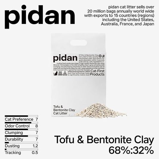 pidan Mix Cat Litter,Tofu Cat Litter with Bentonite,Absorbent and Fast Drying,Flushable Tofu Litter,Selected Quality Pea Dregs,5-Fold Water Absorption,Strong Clumping (5.3lb/Bag×1bag)