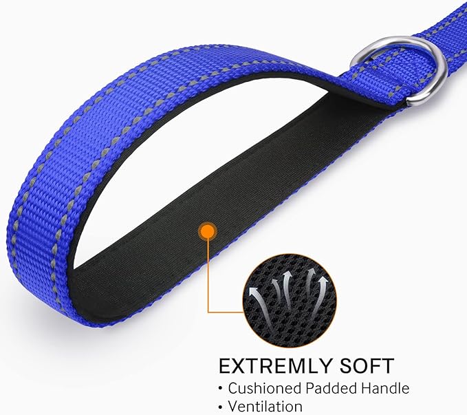 Joytale Double-Sided Reflective Dog Leash, 6 FT/5 FT/4 FT, Padded Handle Nylon Heavy Duty Leashes for Small & Medium Dogs Walking, Navy Blue, 6FT