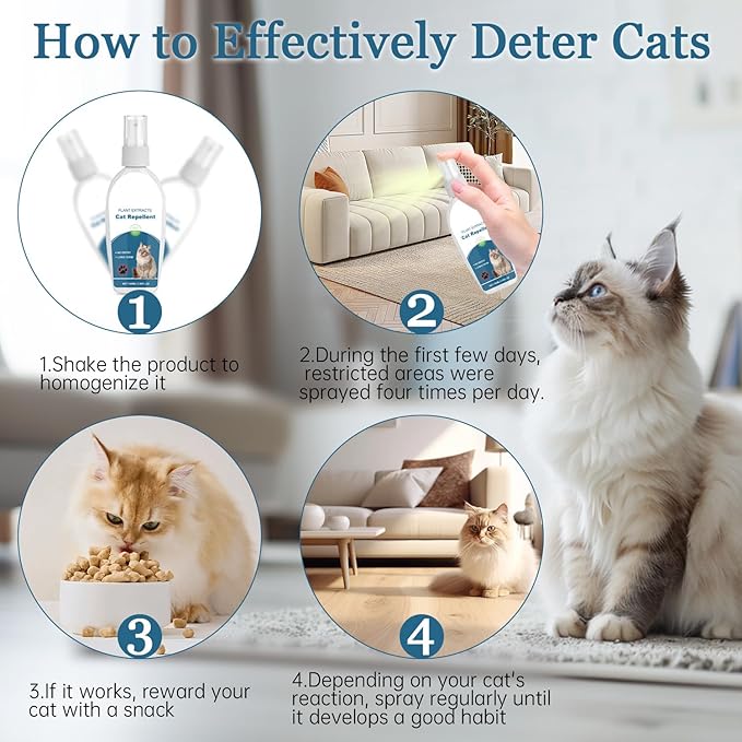 iALTERLL Cat Deterrent Spray Natural Safe Cat Repellent Indoor & Outdoor, Effective Training Aid, Anti-Scratch Deterrent for Furniture, Sofas, Rugs, Citrus cat Deterrent Spray Non-Toxic （White）