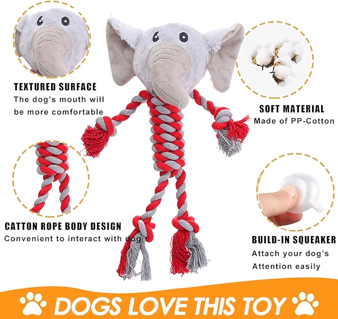 Rope Dog Toys to Keep Them Busy - Tug of War Dog Toys for Boredom Plush Interactive Squeaky Puppy Toys for Small Medium Large Dogs, Birthday Training Gifts