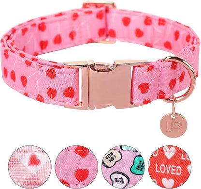 UP URARA PUP Valentine's Dog Collar,Pink Heart Dog Collar for Small Medium Large Girl Boy Dogs or Cats, Wedding Dog Collar Match Dog Leash, Pet Collar with Metal Buckle, L