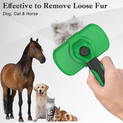 Dipoo Self Cleaning Deshedding Brush for Dogs & Cats - Skin Friendly Grooming Tool with Hair Removal for Haired Pets, Green