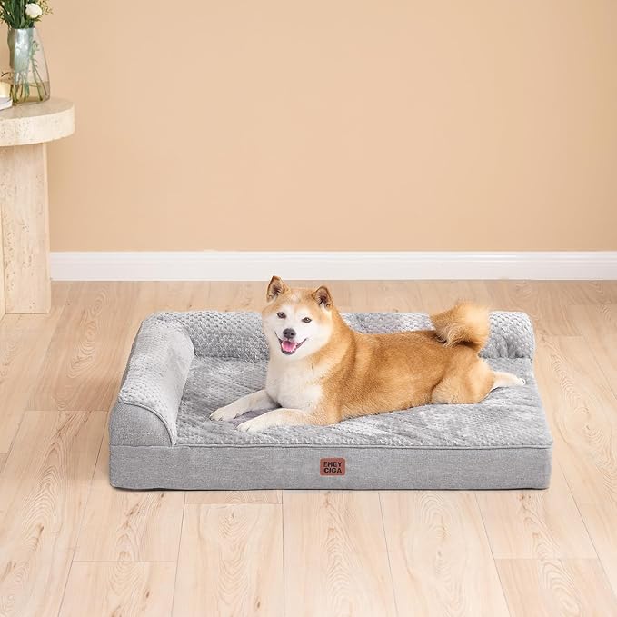 EHEYCIGA Orthopedic Dog Bed Medium Size Dogs, Memory Foam Dog Bed with Washable Removable Cover, Waterproof Pet Sofa Couch for Crate with Nonskid Bottom, 30x20x6, Grey