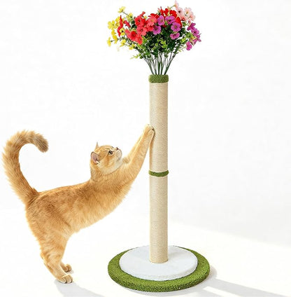 CWV 45" Tall Cat Scratching Post, Cute Violet Flower Cat Scratcher for Indoor Adult Cats & Kittens, Cat Tree Tower with Sturdy Base, Sisal Rope, Interactive Toys & Cat Gifts, Rascadores para Gatos