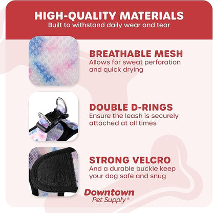 Downtown Pet Supply Step-in Dog Harness – No Pull, Adjustable Padded Mesh with Reflective Trim, Secure Buckle Strap – Comfortable & Breathable Small Dog Harness, Medium, Tye Die