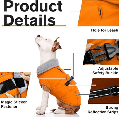 Lelepet Dog Coat Waterproof Dog Jacket Reflective Fleece Vest with Adjustable Buckle & Leash Hole Windproof Cold Weather Coats for Small Medium Large Dogs, Warm Hunting Vest, Orange, S