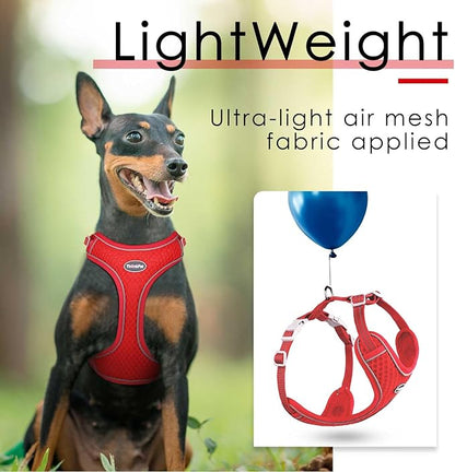 ThinkPet Reflective Breathable Soft Air Mesh No Pull Puppy Choke Free Over Head Vest Ventilation Harness for Puppy Small Medium Dogs and Cats (Red,XL)