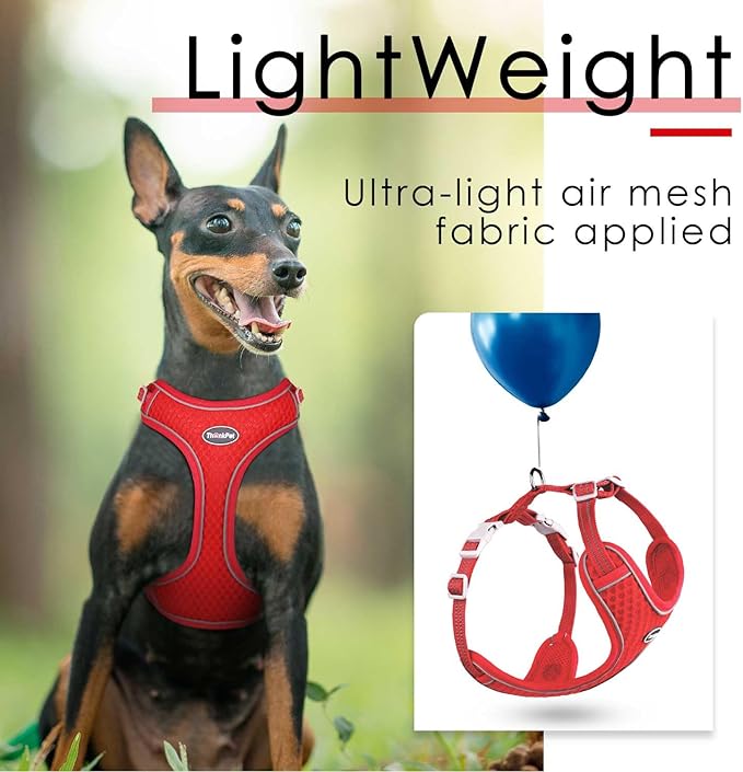 ThinkPet Reflective Breathable Soft Air Mesh No Pull Puppy Choke Free Over Head Vest Ventilation Harness for Puppy Small Medium Dogs and Cats (Red,L)