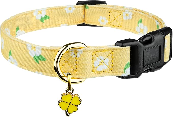 Cotton Handmade Dog Collar Cute and Distinctive Patterns Yellow Flower with Pendant for Girl Boy Dogs Collars S