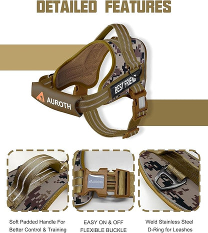 AUROTH Dog Harness and Leash Set, Soft Padded Dog Vest with 5.25FT Dog Leash, No Choke, Easy On Pet Vest, Adjustable Reflective No Pull Dog Harness for Large Dogs, Easy Walking and Training