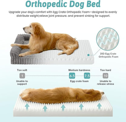 COZY KISS Cute Dog Bed for Small Dogs, Faux Rabbit Fur Orthopedic Foam Dog Bed with Sides, Removable Washable Cover & Waterproof Lining, Comfortable Pet Couch, Grey (30" L x 20" W x 6" Th)