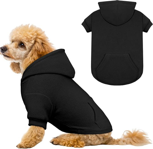 Dog Sweaters for Small Dogs,Dog Hoodies,Warm Fleece Sweatshirt with Hood & Pocket,Leash Hole,Cozy Cold Weather Puppy Clothes Pet Sweater for Small Dogs(Black,S)
