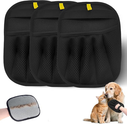 3Pcs Pet Hair Removal Glove, Five-Finger Electrostatic Pet Hair Remover Glove, Reusable and Bidirectional Cleaning Magic Brush Pet Hair for Bed, Clothing, Sofa Carpet, Car Seat