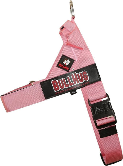 BULLHUG Adjustable Dog Harness– No Pull, No Choke – for English Bulldogs, French Bulldogs, Pugs & Broad-Chested Breeds – Easy, Safe Walks (Baby Pink, Small)