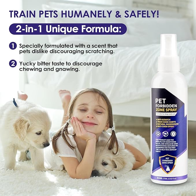 Bitter Apple Spray for Dogs to Stop Chewing, 175ML No Chew Spray for Dogs, Natural Dog Deterrent Spray for Pet Behavior Training, Indoor & Outdoor Safe, Alcohol Free/Non-Toxic/No Sting & No Smell