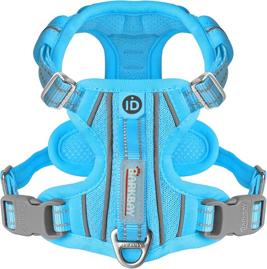 BARKBAY Dog Harness No Pull with ID Tag Pocket - Heavy Duty, Reflective, Easy Control for Large Dogs(Blue,M)