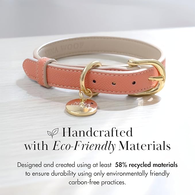 NINA WOOF Rio Vegan Leather Dog Collar - Padded Luxury Dog Collar with Adjustable Buckle - Collar for Dogs, Dog Collar for Small Dogs to Dog Collar for Large Dogs - Color Peach (Large)
