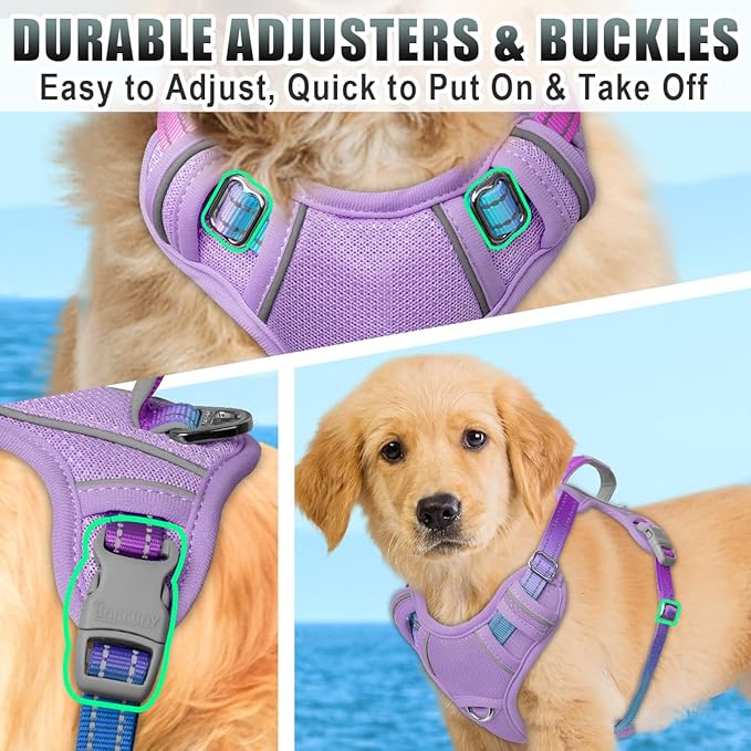 BARKBAY No Pull Dog Harness Large Reflective Dog Harness with Front Clip and Easy Control Handle for Walking Training Running with ID tag Pocket(Lavender Sky,S)