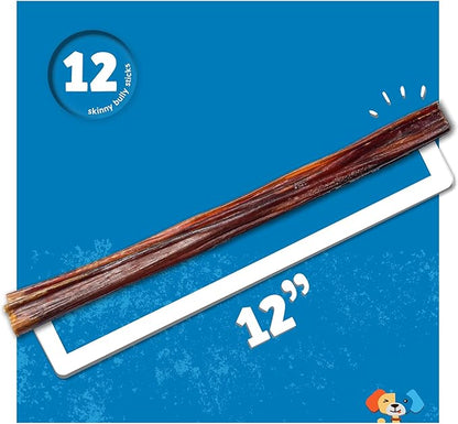 Jack&Pup 12 Inch Skinny Bully Sticks for Small Dogs, Seniors (12 Pack) Thin Bully Stick Dog Chew, 100% Beef Bully Sticks for Puppies