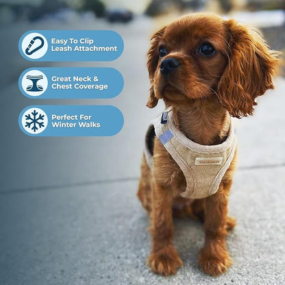 Best Pet Supplies - All Weather Plush, Reflective, No Pull Harness for Small, Medium Dogs, Cats - Secure with Hook & Loop Fastener, Buckle, Double D-Rings - Latte Suede, XS