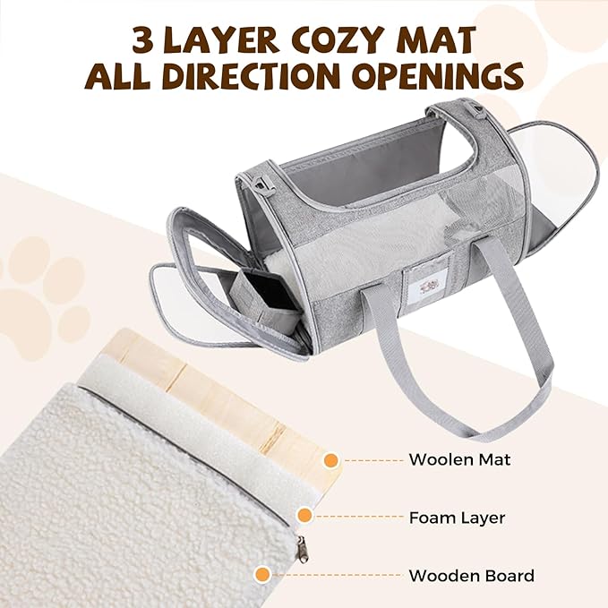 FOORLON Cat Carrier Soft for Pets Up to 25 Lbs, Cat Travel Bag with Padded Shoulder Strap and Detachable Cat Food Bowl, Pet Dog Carriers for Small Dogs Travel Puppy Carry Airline Approved, Grey