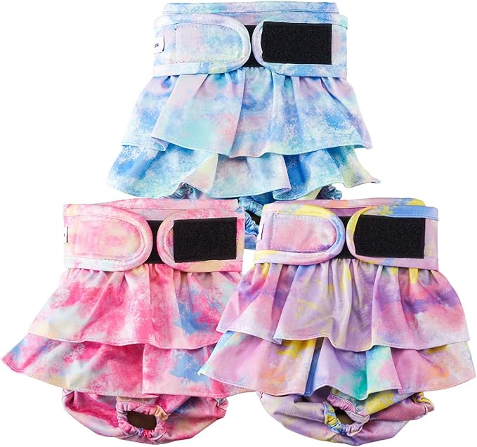Reusable Dog Diapers Female Washable, Premium Doggie Diaper for Dogs, Pack of 3, Highly Absorbent Small Dog Diaper for Heat, Incontinence and Puppy Training(S)