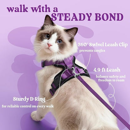 rabbitgoo Cat Harness and Leash for Walking, Escape Proof Soft Adjustable Vest Harnesses for Cats, Easy Control Breathable Reflective Strips Jacket, Purple, M