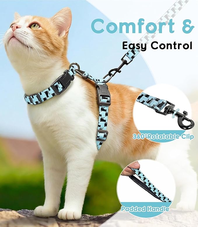 Halypet 2-Pack Cat Harness and Leash Set, Escape Proof 3-in-1 Adjustable Harness for Cats, Soft Lightweight, Easy On & Control for Walking, Travel & Outdoor Use, Medium (Navy & Blue)