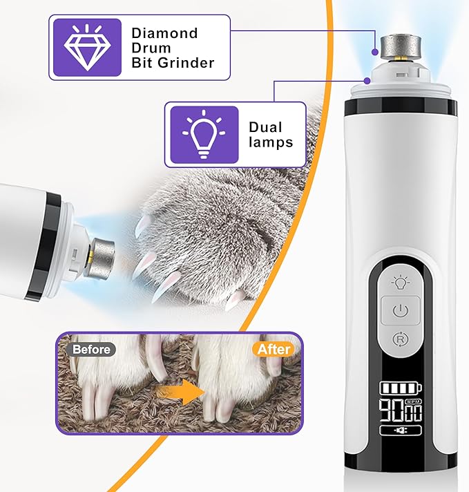 Pet Nail Grinder Quiet Professional Cats Cordless Clippers Cat Claw Care Cat Grooming Clippers Cat Grooming Supplies with Charging Cable Easy to Hold Safety Guard for Small Dogs Cats