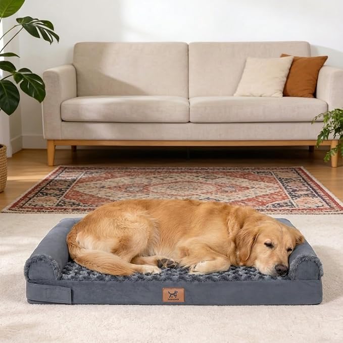 PAWPUBBY XL Dog Bed Extra-Large Orthopedic Memory Foam Dog Bed – for 70 Lbs Dogs, Premium Memory Foam, Machine Washable Cover, Non-Slip Base, Soft Rose Velvet (Dark Gray, XL)