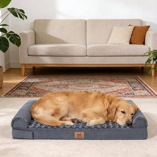 PAWPUBBY XL Dog Bed Extra-Large Orthopedic Memory Foam Dog Bed – for 70 Lbs Dogs, Premium Memory Foam, Machine Washable Cover, Non-Slip Base, Soft Rose Velvet (Dark Gray, XL)