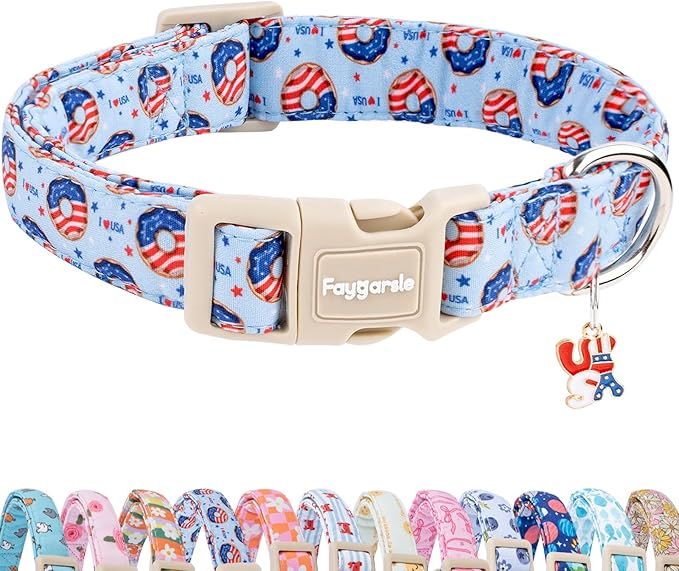 Faygarsle Patriotic Dog Collar, 4th of July Design, American Flag Pattern, Light Blue Summer Design for Small Medium Large Dogs XS