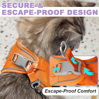 Cat Harness and Leash Set,Escape Proof Kitten Harness,Step in Adjustable Soft Lightweight,Easy Control,Reflective Strips Comfortable for Walking Travel(Orange,XXXS)