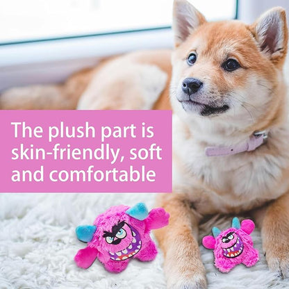 FCCUM Squeaky Plush Ball Dog Toy, Little Monster Puppy Toys Suitable for All Breeds, Dental Care, Skin-Friendly and Soft and Durable (Rose Red, Large)