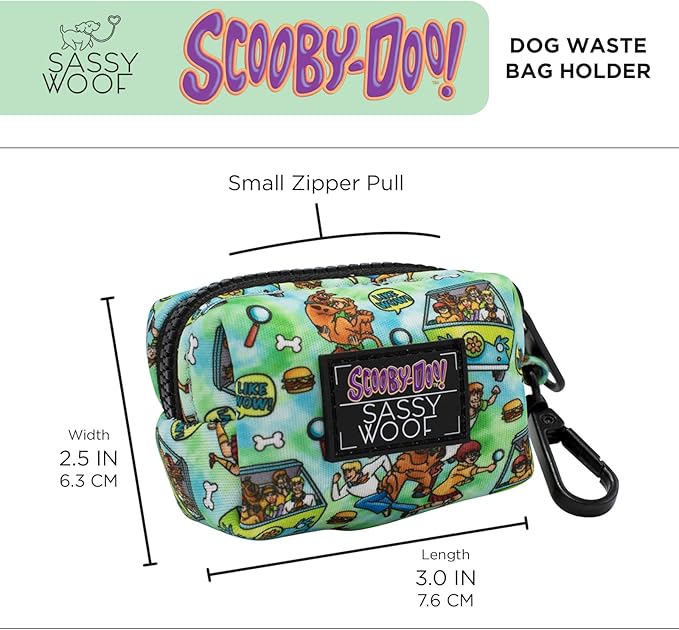 Sassy Woof Dog Waste Bag Holder – Scooby-Doo™ Waste Bag Dispenser for Leash, 3" x 2.5" x 2" – Cute & Durable Holder for Walks – Fits Standard Rolls – Pet Walking Accessory with Clip