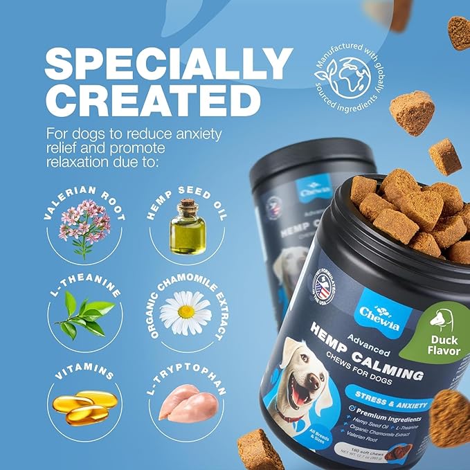 Soft Calming Chews for Dogs - Calming Chews for Dogs with Valerian Root, Melatonin, Vitamin B Complex & Chamomile Extract - Canine Treats for Fireworks, Grooming, Vet Visits, Thunderstorms