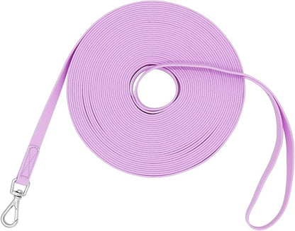 Waterproof Dog Training Leash 50FT 30FT 15FT 10FT 5FT Heavy Duty Recall Long Lead for Large Medium Small Dogs (15FT, Purple)