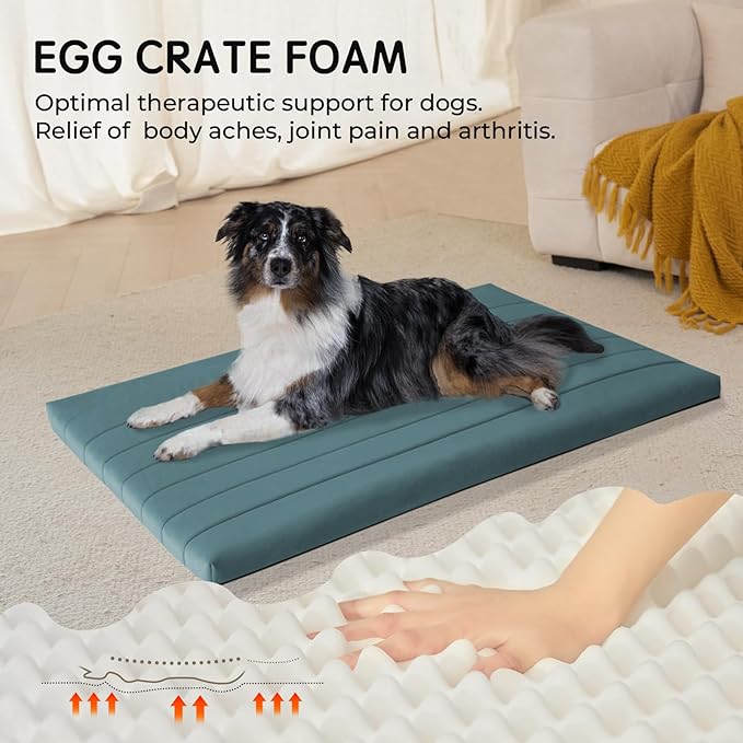BALANCE Dog Crate Bed, Orthopedic Dog Bed Pad with Waterproof Liner, Washable Crate Foam Pet Mat for Large, Medium, Puppy Dogs Breeds, Powder Blue, 42"x28"x2"