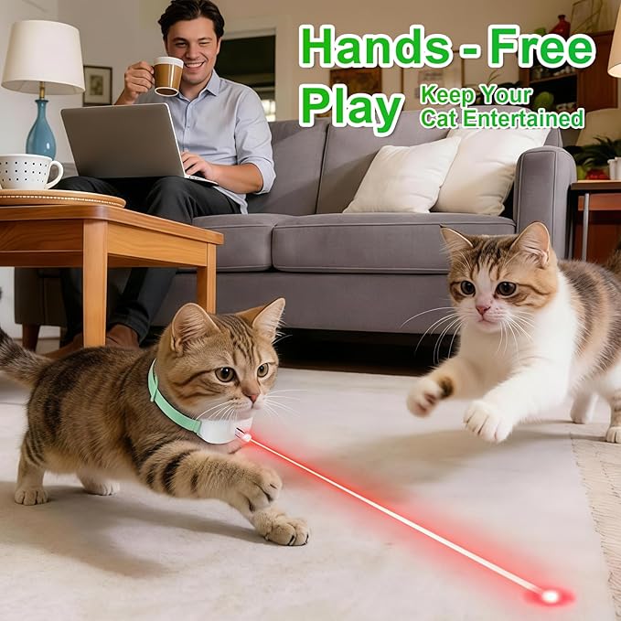 Walfront Automatic Interactive Cat Toy for Indoor Cats, USB Rechargeable Adjustable Height 9.1–13.4in with 2 Modes & 41° Angle, Hands-Free Chase Play for Kittens & Adult Cats, Fun Exercise-Green