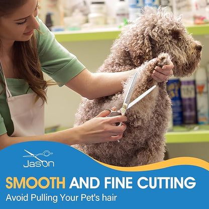 JASON 7.5" Dog Grooming Scissors - Professional Chunker Thinning Shear with with 24 Fishbone Teeth Japanese 440C Stainless Steel Hair Scissor with Diamond Screw for Dogs, Cats and Other Pets Christmas