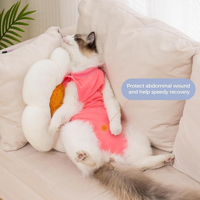 Avont Cat Recovery Suit Post-Surgery Onesie, Breathable Cone-of-Shame Alternative Bodysuit for Spayed Female Kittens, Skin Abdonminal Wound Care -Rosepink(S)