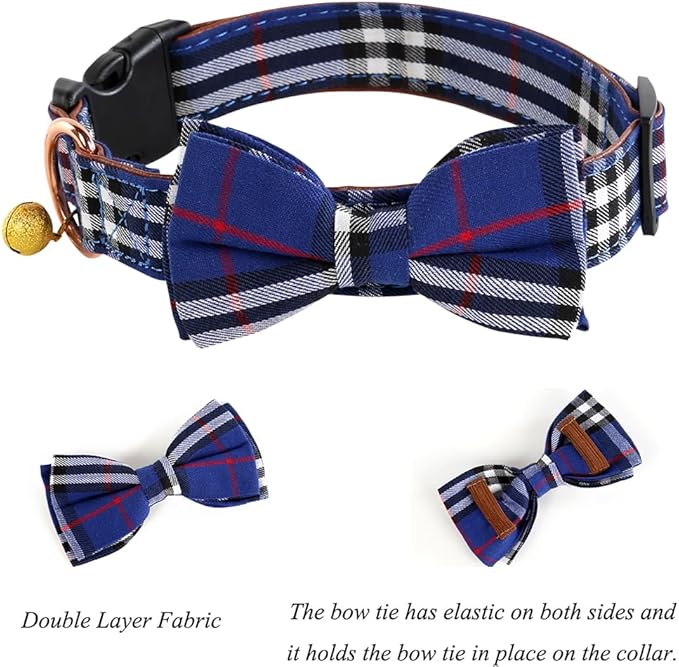 Yizepet Dog Collar with Bow Tie- Adjustable pet Collar for Dogs with Plastic Buckle Collar, Stylish Pattern for Small Medium or Large Boy and Girl Dog and Cat