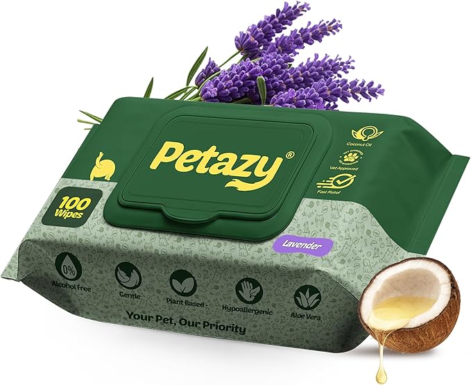Petazy Dog Wipes for Paws and Butt Ears Eyes | Organic Pet Wipes for Dogs | Hypoallergenic Lavender Scented Dog Wipes Cleaning Deodorizing | Extra Thick Plant Based Wipes Dogs Cats Pets | 100 Count