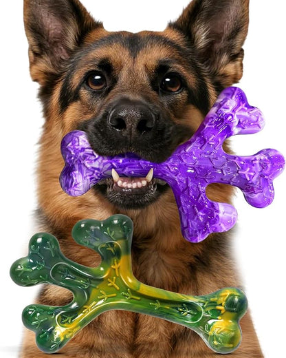Frienhund Dog Toys for Aggressive Chewers - 2 Pack Beef Bacon Flavor Tough Dogs Chew Toys, Indestructible Toy for Medium Large Dogs Gift